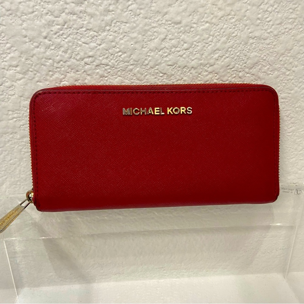 Red Michael Kors Full Size, Zip Around Wallet
